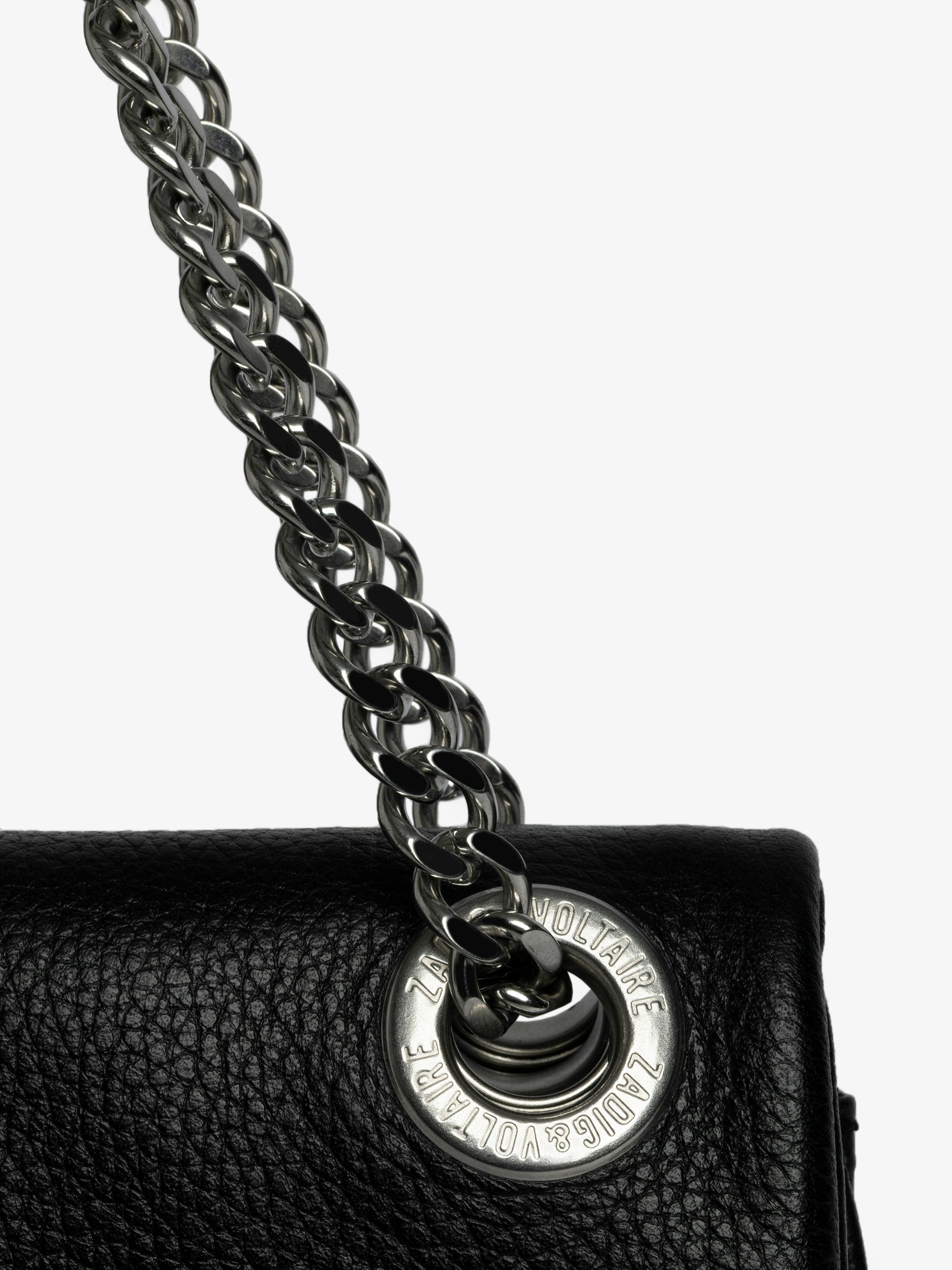 Rock II Clutch - Clutch in grained leather with sliding metal chain and signature wings.